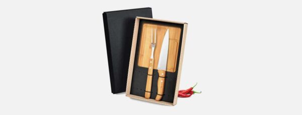 CHU 1439 - Kit Para Churrasco Em Bambu Com Tábua 32Cm