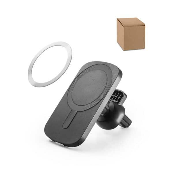 CM 4202 - Carregador magnético wireless em ABS (60% reciclado) e silicone com a funcionalidade de suporte para carro