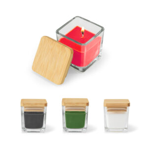 VL 5096 - ESSENCE. Vela aromática, de 50 g., em copo de vidro com tampa em bambu