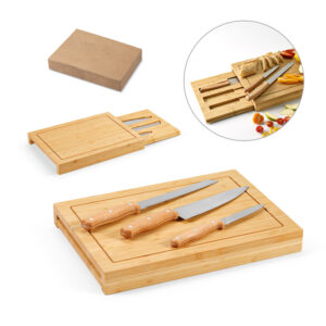 TB 9439 - Conjunto de tábuas em bambu com 3 facas inclusas